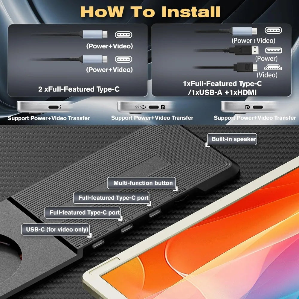 Laptop Screen Extender, Triple Portable Monitor & Kickstand