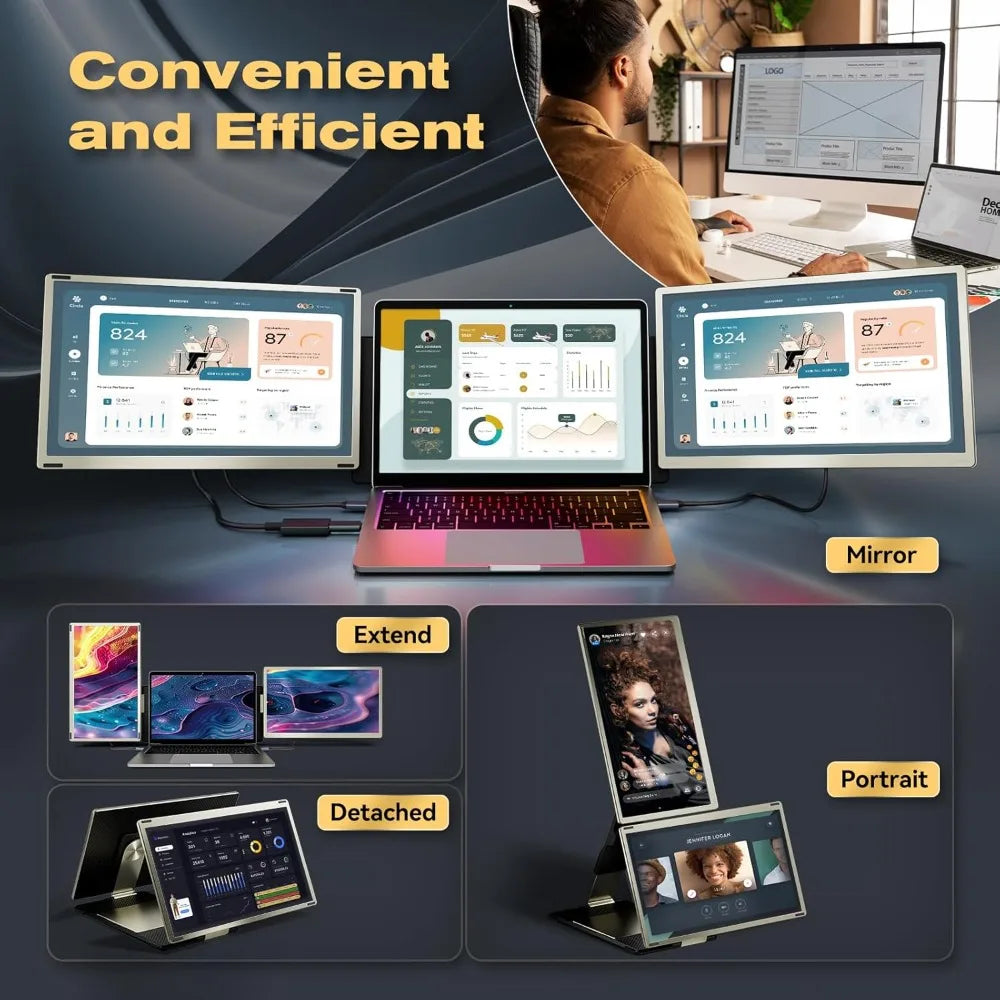 Laptop Screen Extender, Triple Portable Monitor & Kickstand