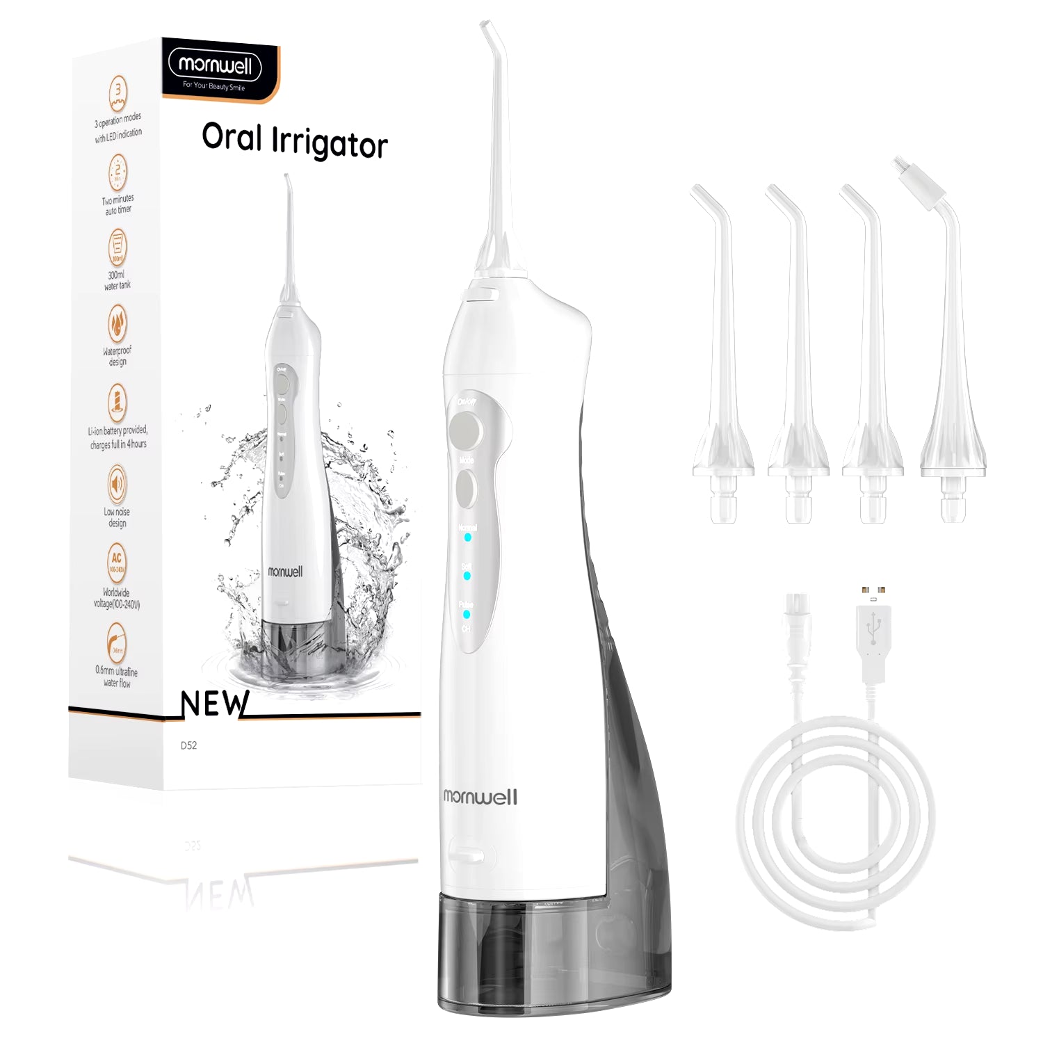 Dental Floss Portable Cordless F18 Oral Irrigator 3 Cleaning Modes Waterproof Rechargeable Dental Cleaner 4 Nozzles Clean Gums