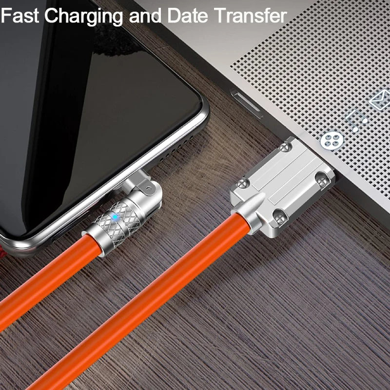 USB to Type C 180 Degree Rotation Charge Data Cable 120W Super Fast Charge Cord High Speed Data Transfer Wire for Iphone Samsung