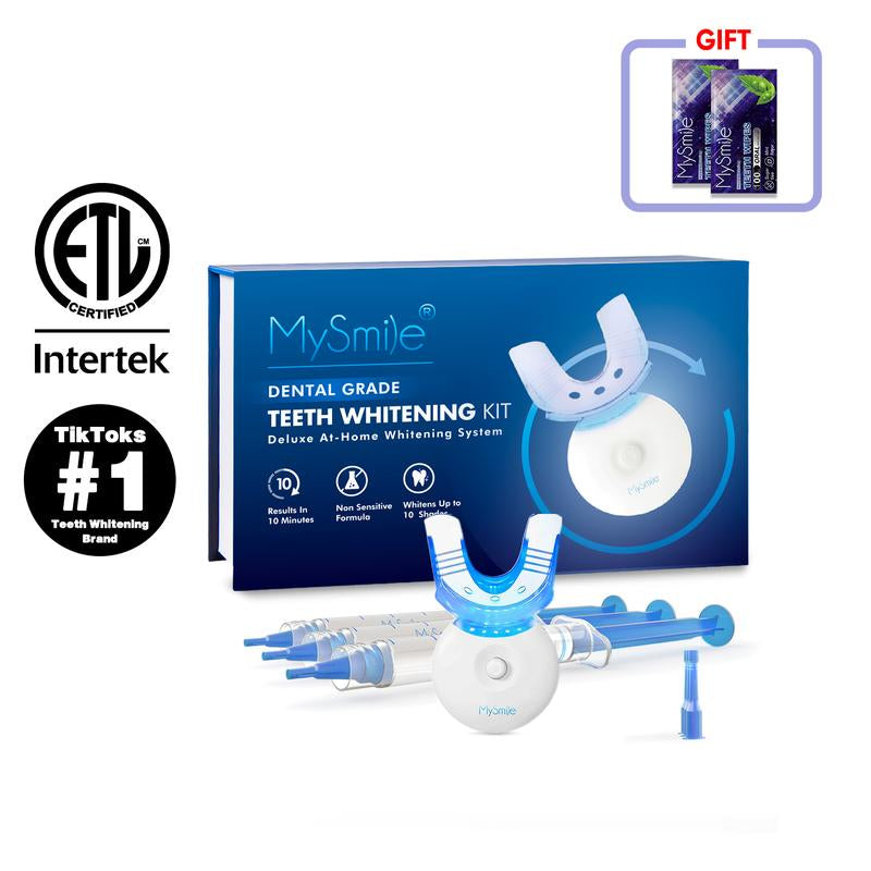 Mysmile Dental Grade Teeth Whitening Kit with 5X LED Light 3 Carbamide Peroxide Gels 10-Min Fast Whitening Non-Sensitive Formula Removes Coffee Wine Smoke Stains - Oral
